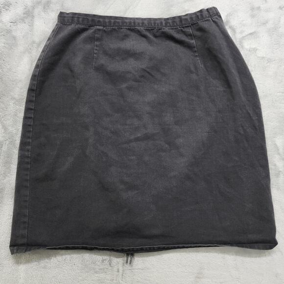 Vintage 80s Jordache Skirt Womens 9/10 Faded Black Denim Pencil Lace Up Back Zip - Picture 1 of 10